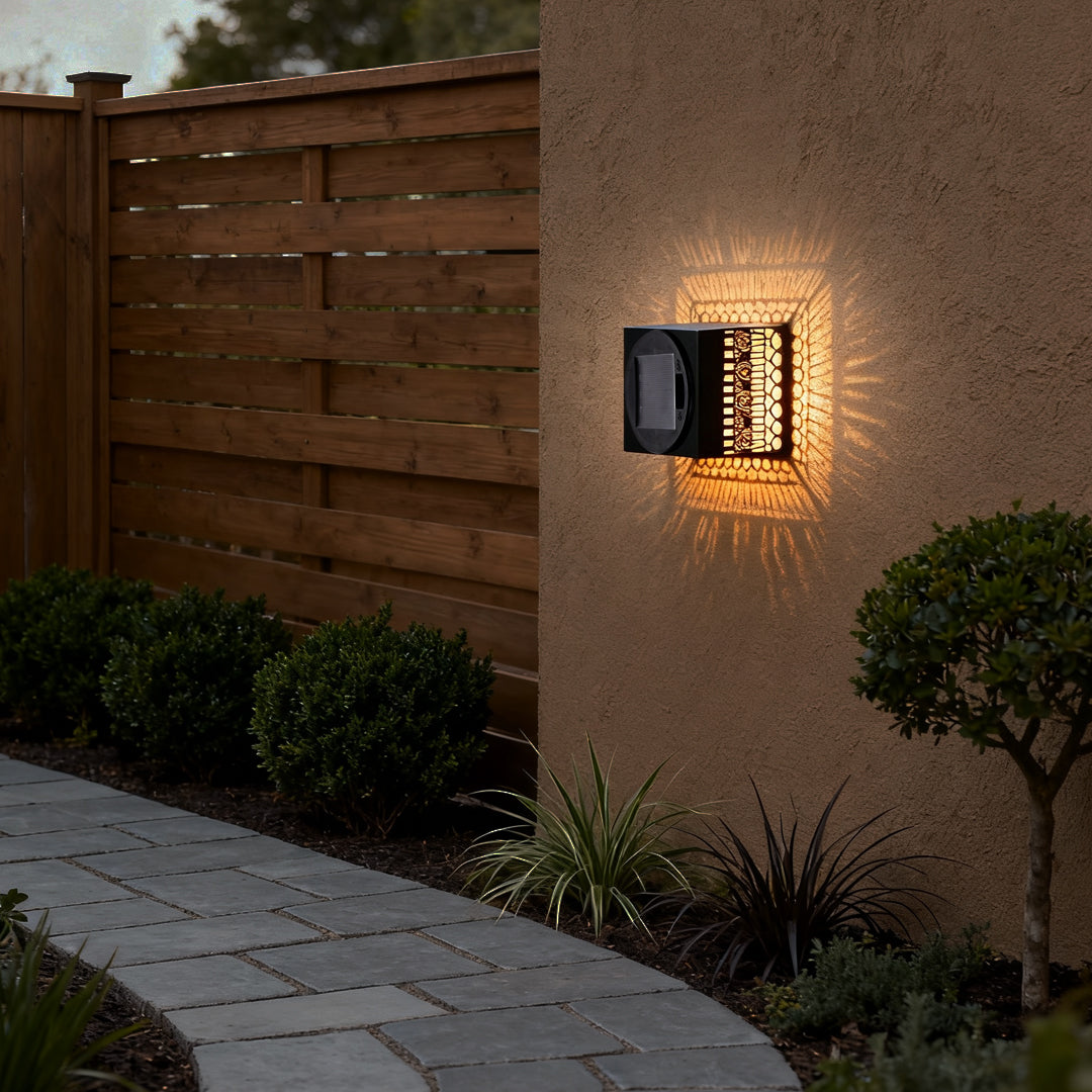 Wrought Iron Outdoor Wall Lights Solar Hollow Lamp